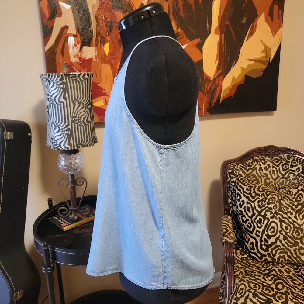 Anthropologie Chambray Racer Back Top - Picture 2 of 8